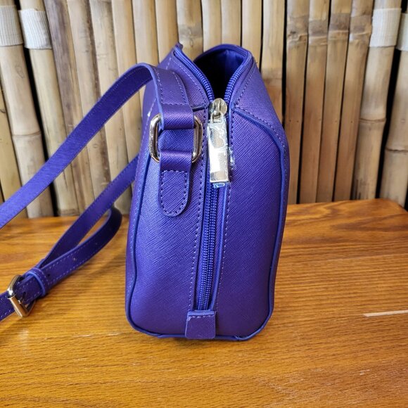 Joy Mangano E*Lite Metallic Leather Crossbody Purse Purple - Picture 2 of 8